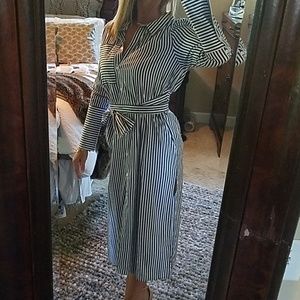 Cotton Bleu Striped Button Down Shirt Dress